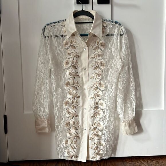 Vintage Lace Floral Shirt - S - Picture 1 of 6